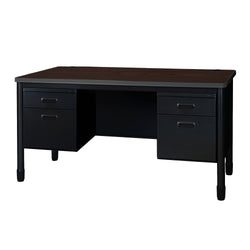 Regency Mesa Steel Double Pedestal Teacher's Office Desk 60" x 30" - Neo Walnut Top, Black Base (REG-66266DP)