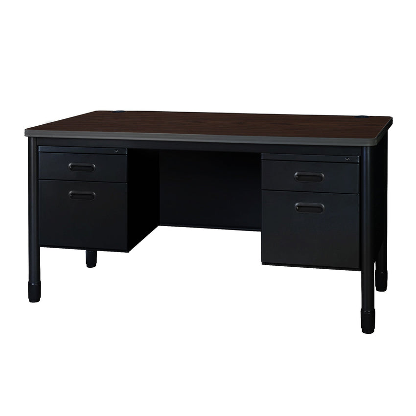 Regency Mesa Steel Double Pedestal Teacher's Office Desk 60" x 30" - Neo Walnut Top, Black Base (REG - 66266DP) - SchoolOutlet