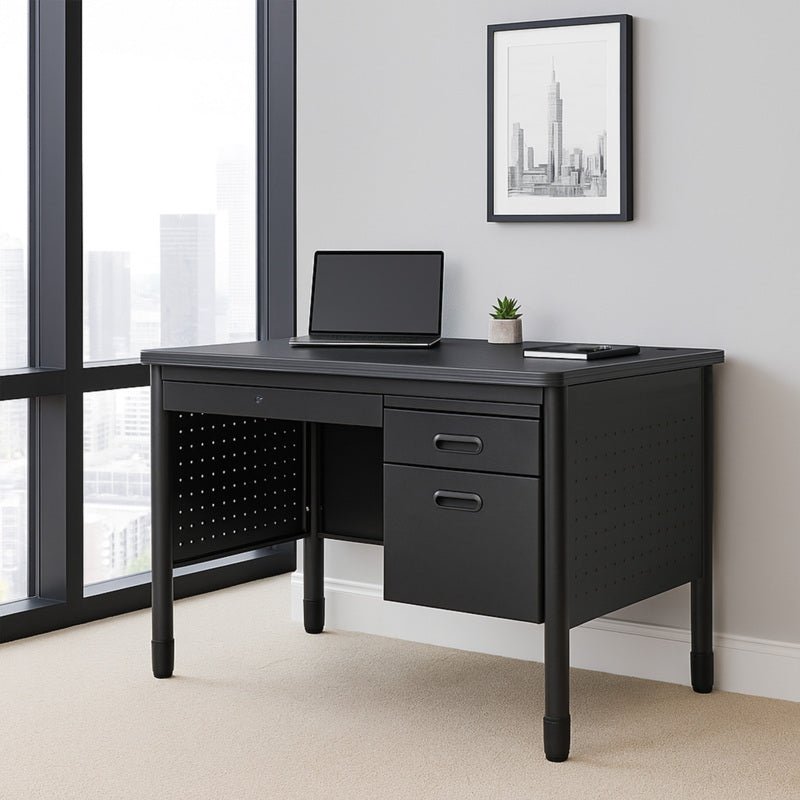 Regency Mesa Steel Single Pedestal Teacher's Office Desk with Center Drawer 48" x 30" (REG - 66348SPCD) - SchoolOutlet