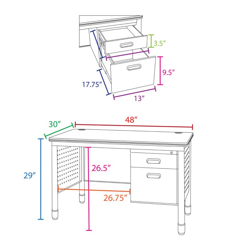 Regency Mesa Steel Single Pedestal Teacher's Office Desk 48" x 30" (66348SPMO) - SchoolOutlet