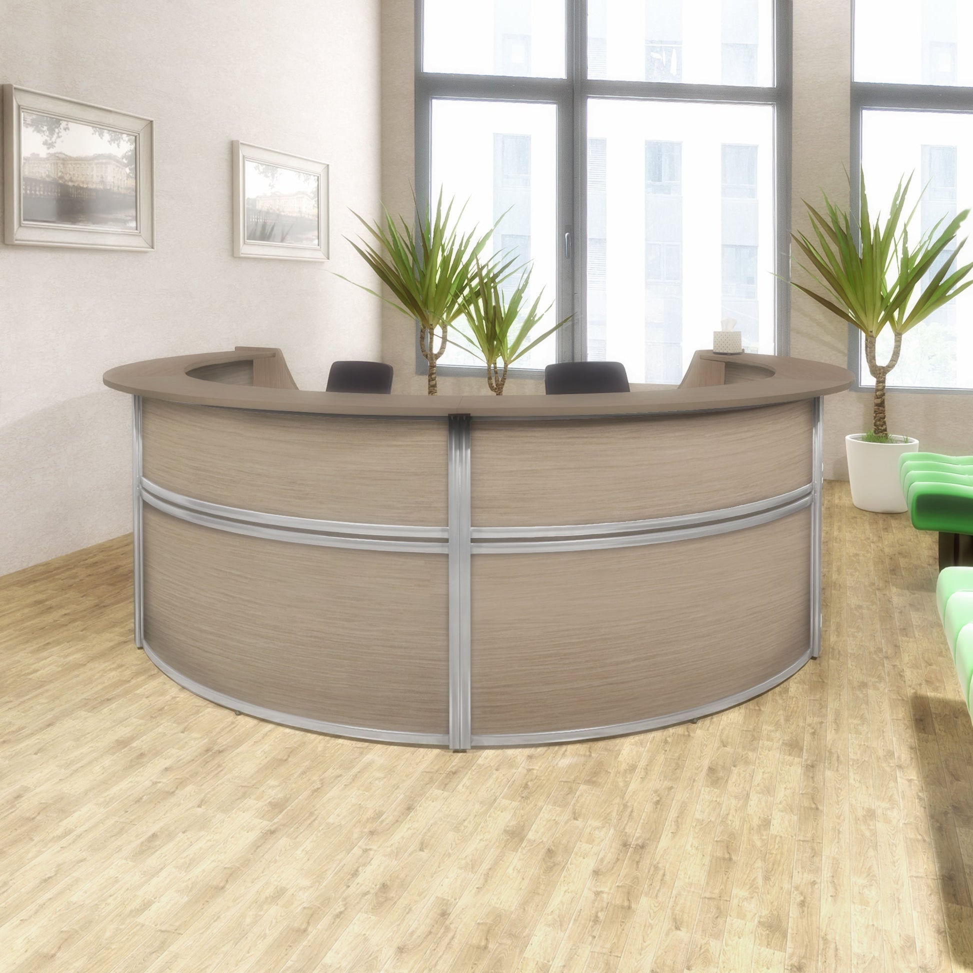 Regency Marque Four - Unit Reception Curved Desk Workstation 142"W x 103"D - SchoolOutlet