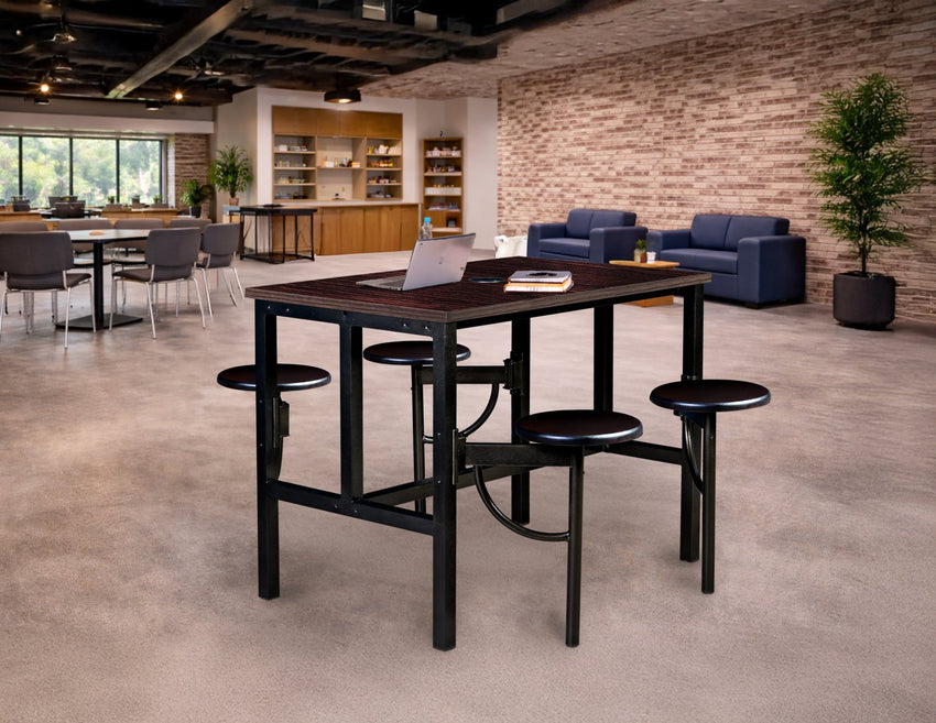 Regency Endure Standing Height Collaborative Table & Chair Set with 4 Pull-Out Stools Walnut Top, Walnut Wood Seats 31.25"W x 48"L x 38"H (REG-9004-WLT-WLT) - SchoolOutlet