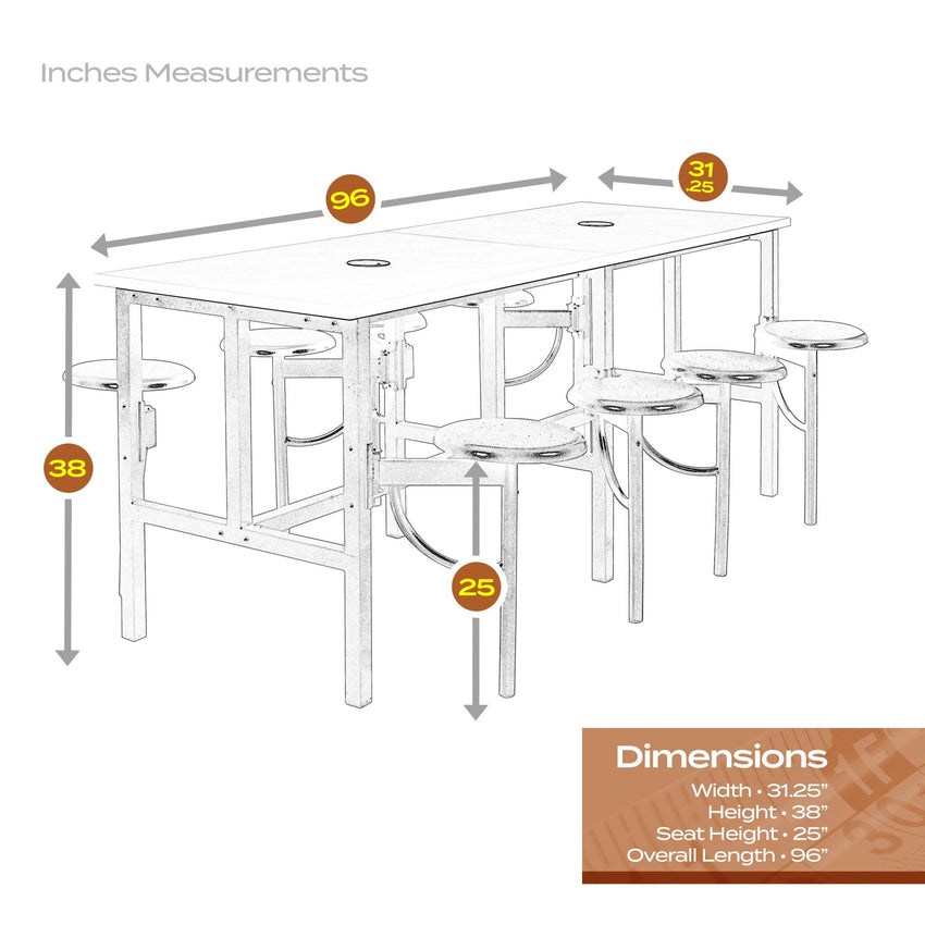 Regency Endure Standing Height Collaborative Table & Chair Set with 8 Pull-Out Stools 31.25"W x 96"L x 38"H (REG-9008-XXX-DVN) - SchoolOutlet