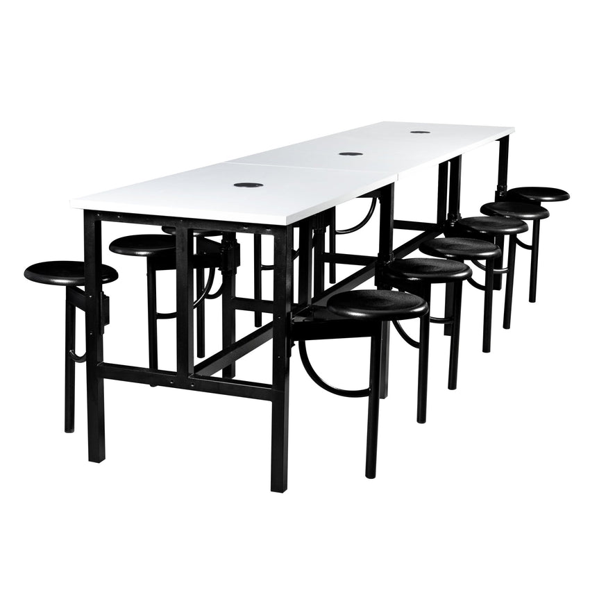 Regency Endure Standing Height Collaborative Table & Chair Set with 12 Pull-Out Stools 31.25"W x 141"L x 38"H (REG-9012-XXX-DVN) - SchoolOutlet