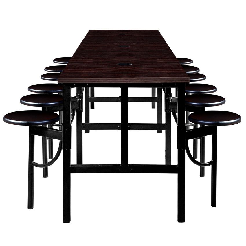 Regency Endure Standing Height Collaborative Table & Chair Set with 12 Pull-Out Stools Walnut Top, Walnut Wood Seats 31.25"W x 141"L x 38"H (REG-9012-WLT-WLT) - SchoolOutlet