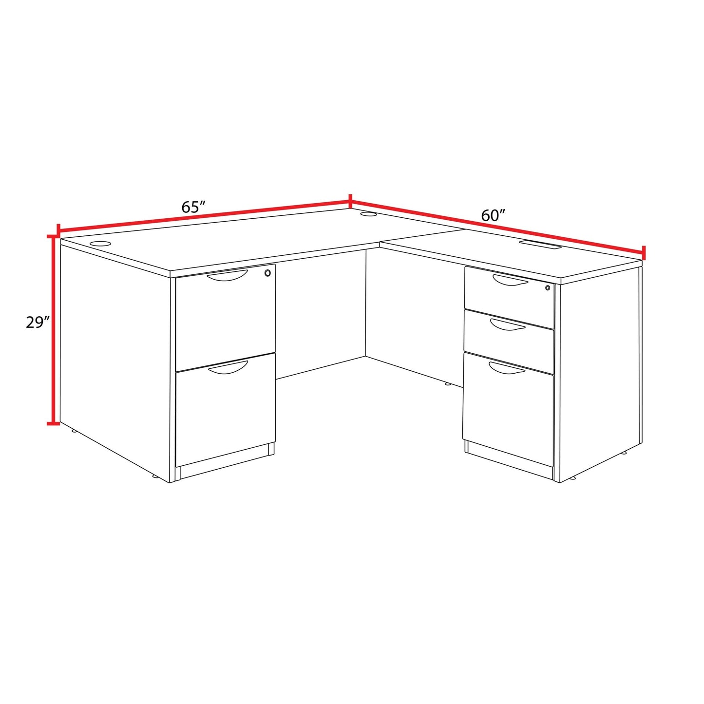 Regency Legacy L - Shaped Desk with Double Full Pedestal 60"W x 65"D x 29"H (REG - LLDFP6030) - SchoolOutlet