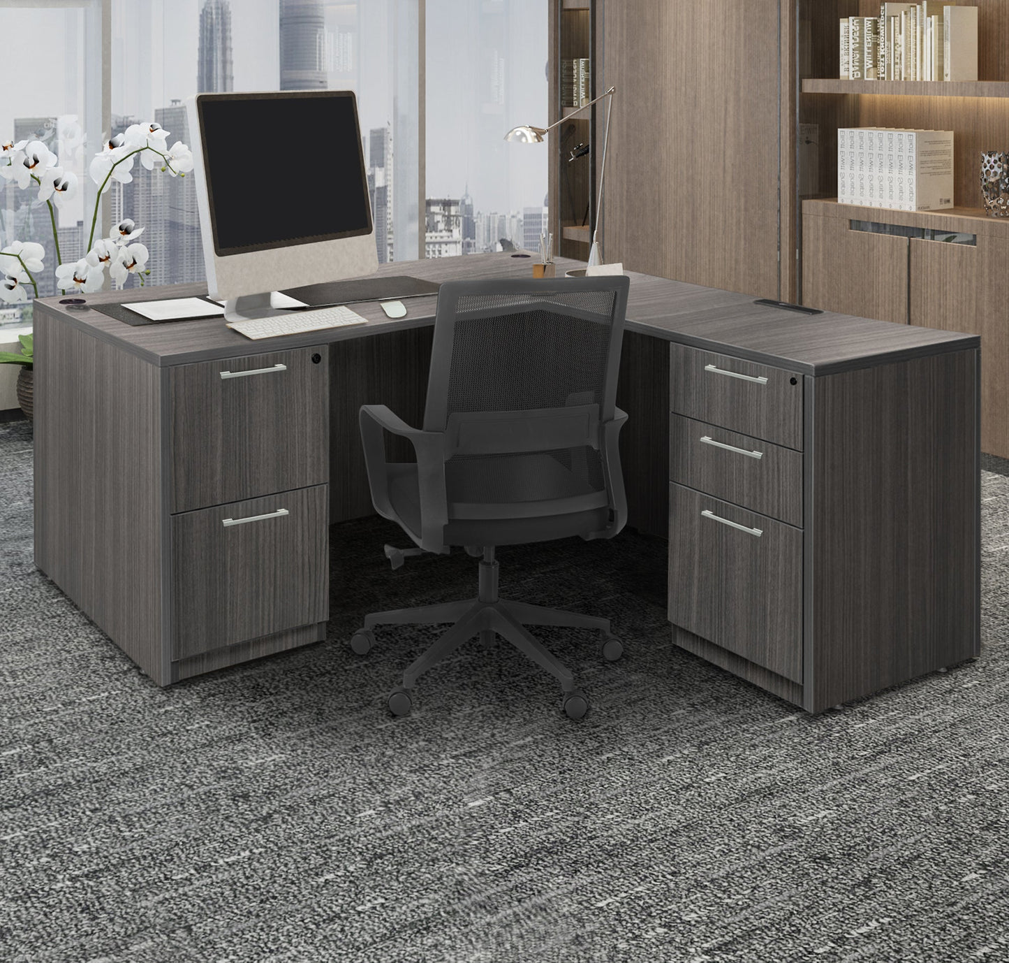 Regency Legacy L - Shaped Desk with Double Full Pedestal 66" x 65" x 29"H (REG - LLDFP6630) - SchoolOutlet