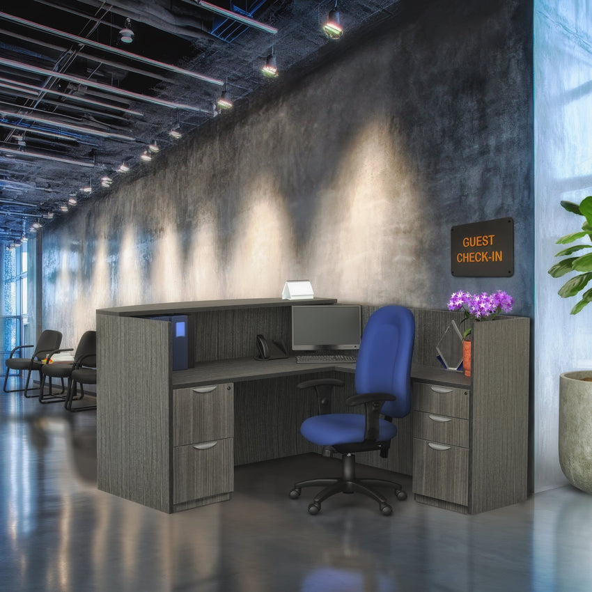 Regency Legacy Executive L - Shaped Reception Desk with Double Full Pedestal 71"W x 82"D x 42"H (REG - LRDRT2FP) - SchoolOutlet