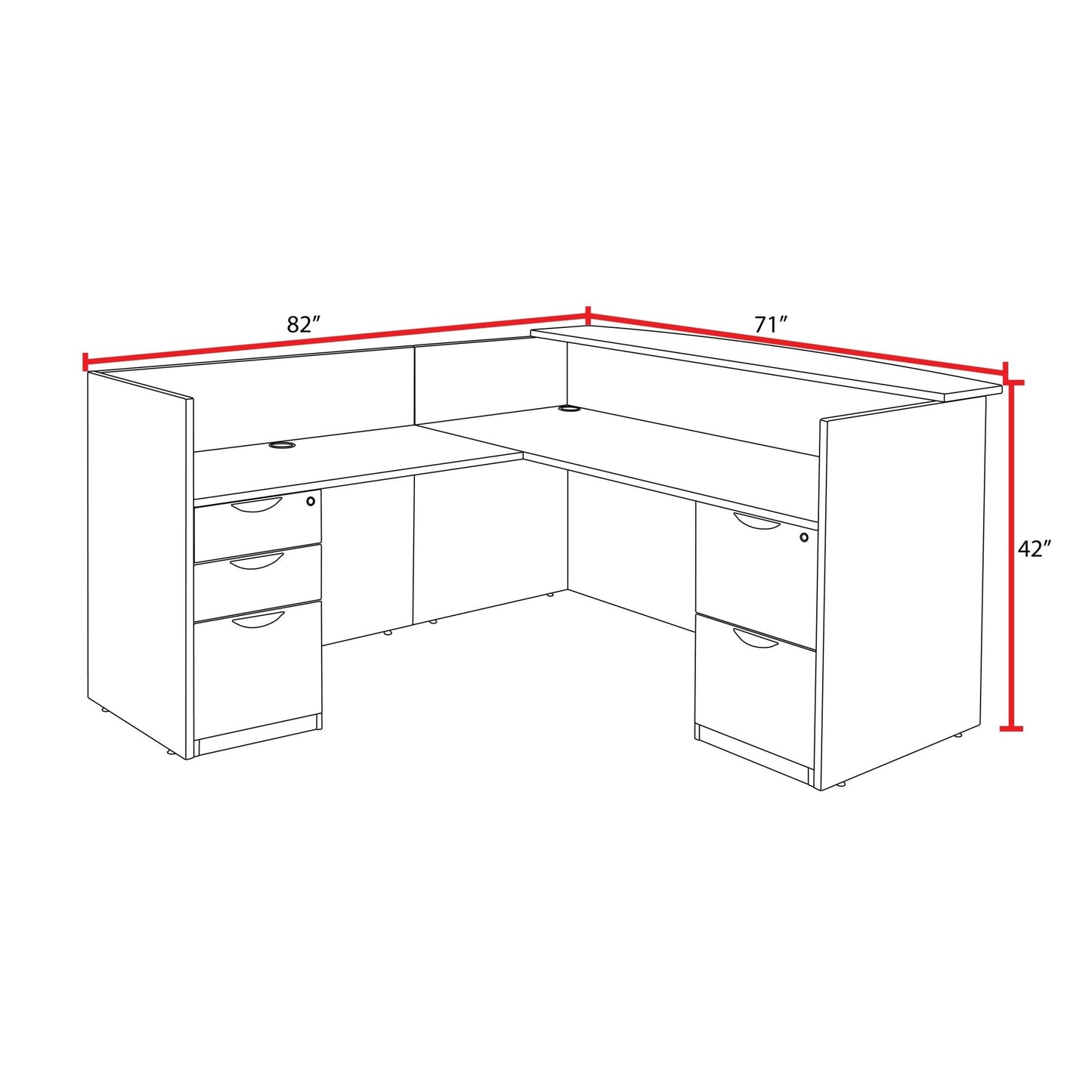 Regency Legacy Executive L - Shaped Reception Desk with Double Full Pedestal 71"W x 82"D x 42"H (REG - LRDRT2FP) - SchoolOutlet