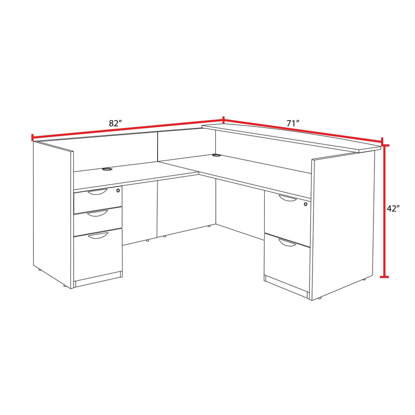 Regency Legacy Executive L - Shaped Reception Desk with Double Full Pedestal 71"W x 82"D x 42"H (REG - LRDRT2FP) - SchoolOutlet