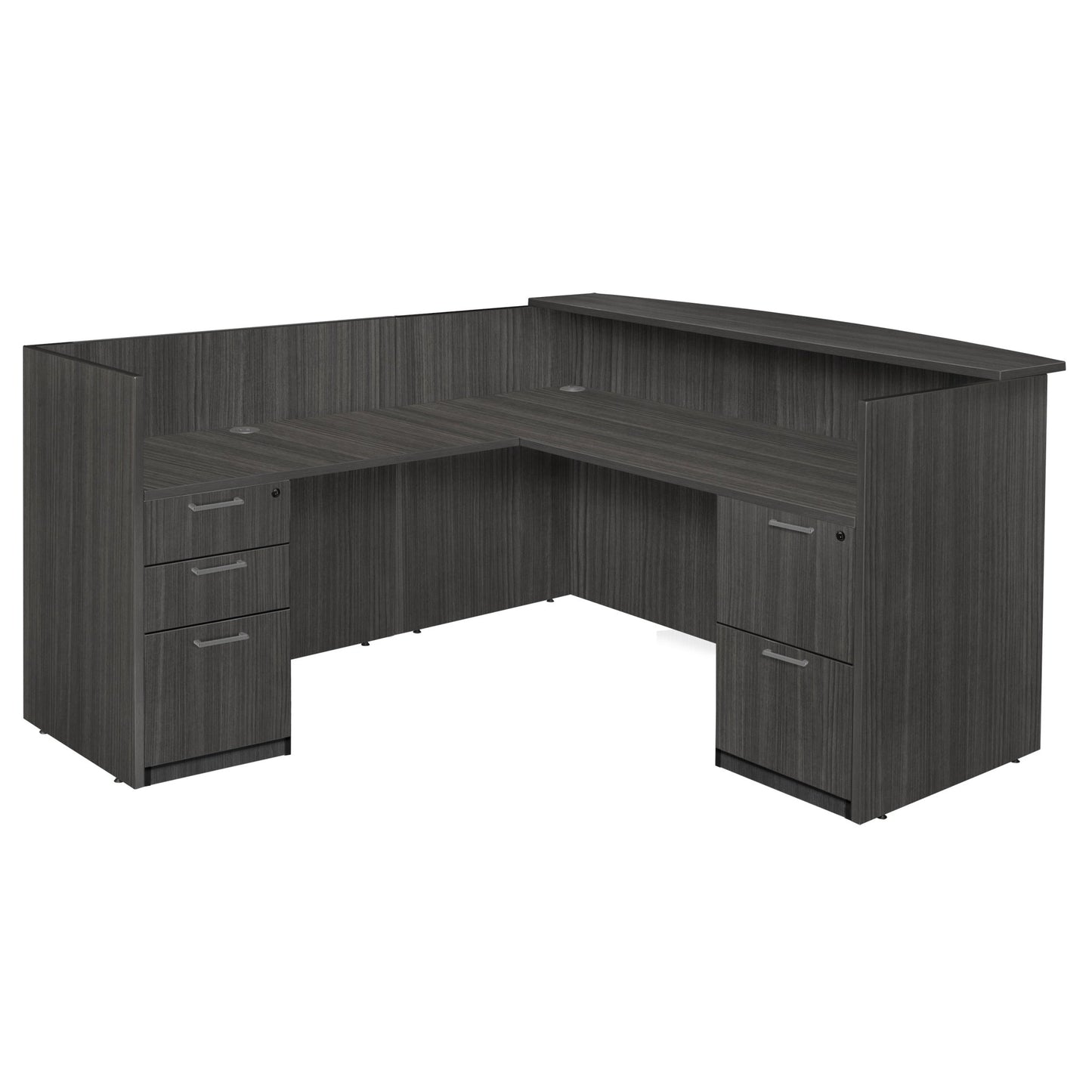 Regency Legacy Executive L - Shaped Reception Desk with Double Full Pedestal 71"W x 82"D x 42"H (REG - LRDRT2FP) - SchoolOutlet