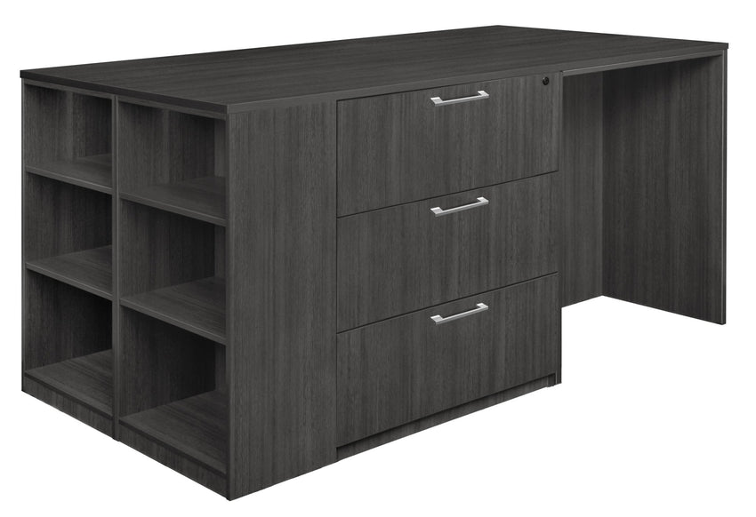 Regency Legacy Executive Stand - Up 2 - Lateral File/2 - Desk Quad with Bookcase End 85"W x 46"D x 42"H (REG - LS2LF2SD8546) - SchoolOutlet