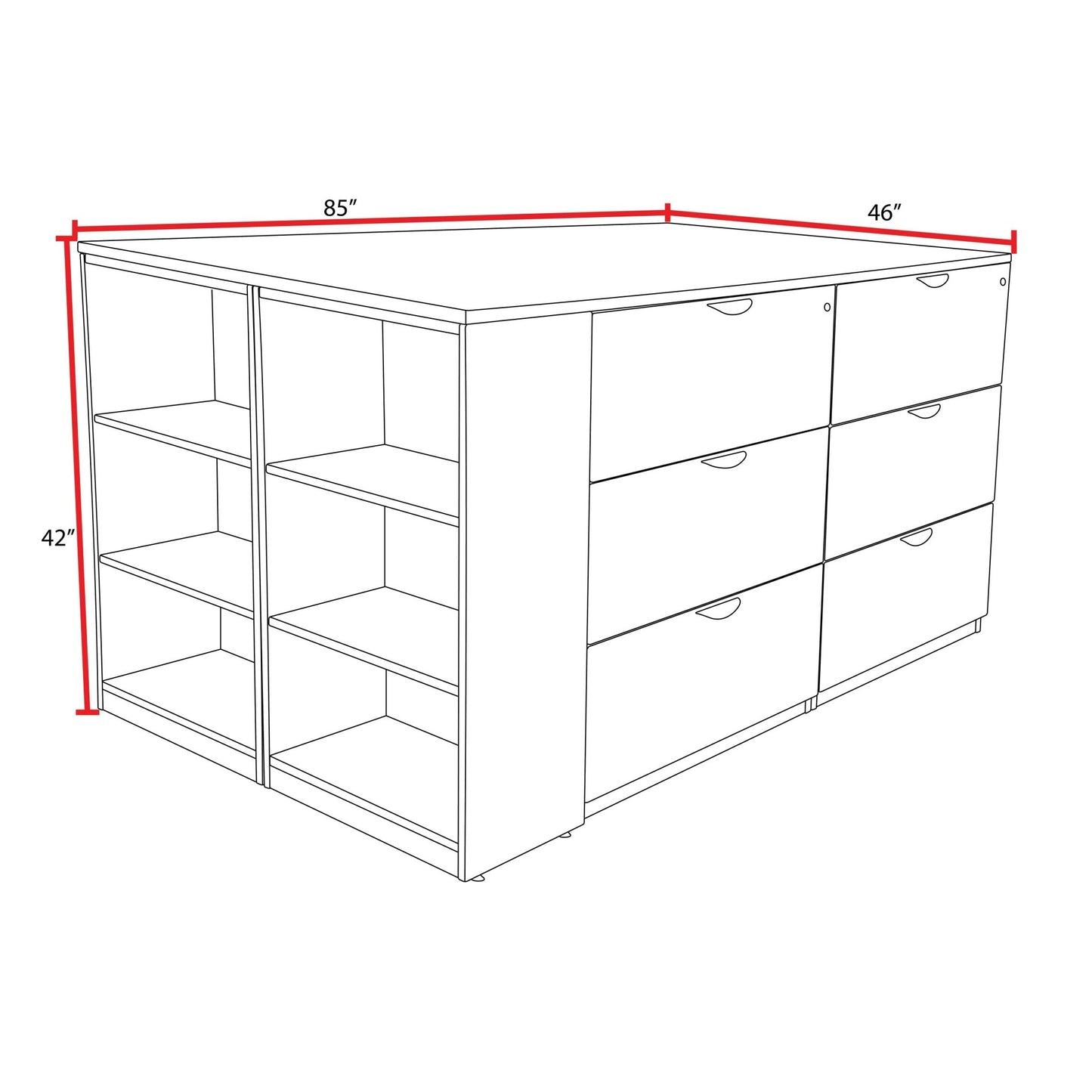 Regency Legacy Executive Stand - Up 2 - Lateral File Storage Cabinet Desk Quad with Bookcase End 85"W x 46"D x 42"H (REG - LS2LFSCSD8546) - SchoolOutlet