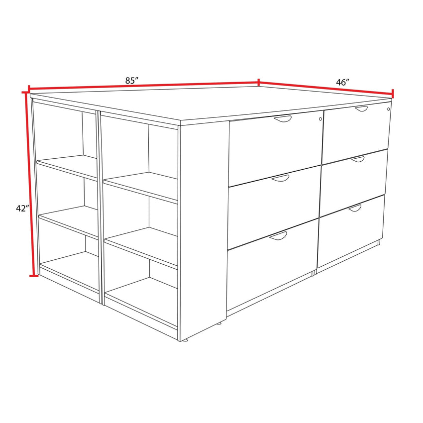 Regency Legacy Executive Stand - Up 2 - Lateral File Storage Cabinet Desk Quad with Bookcase End 85"W x 46"D x 42"H (REG - LS2LFSCSD8546) - SchoolOutlet
