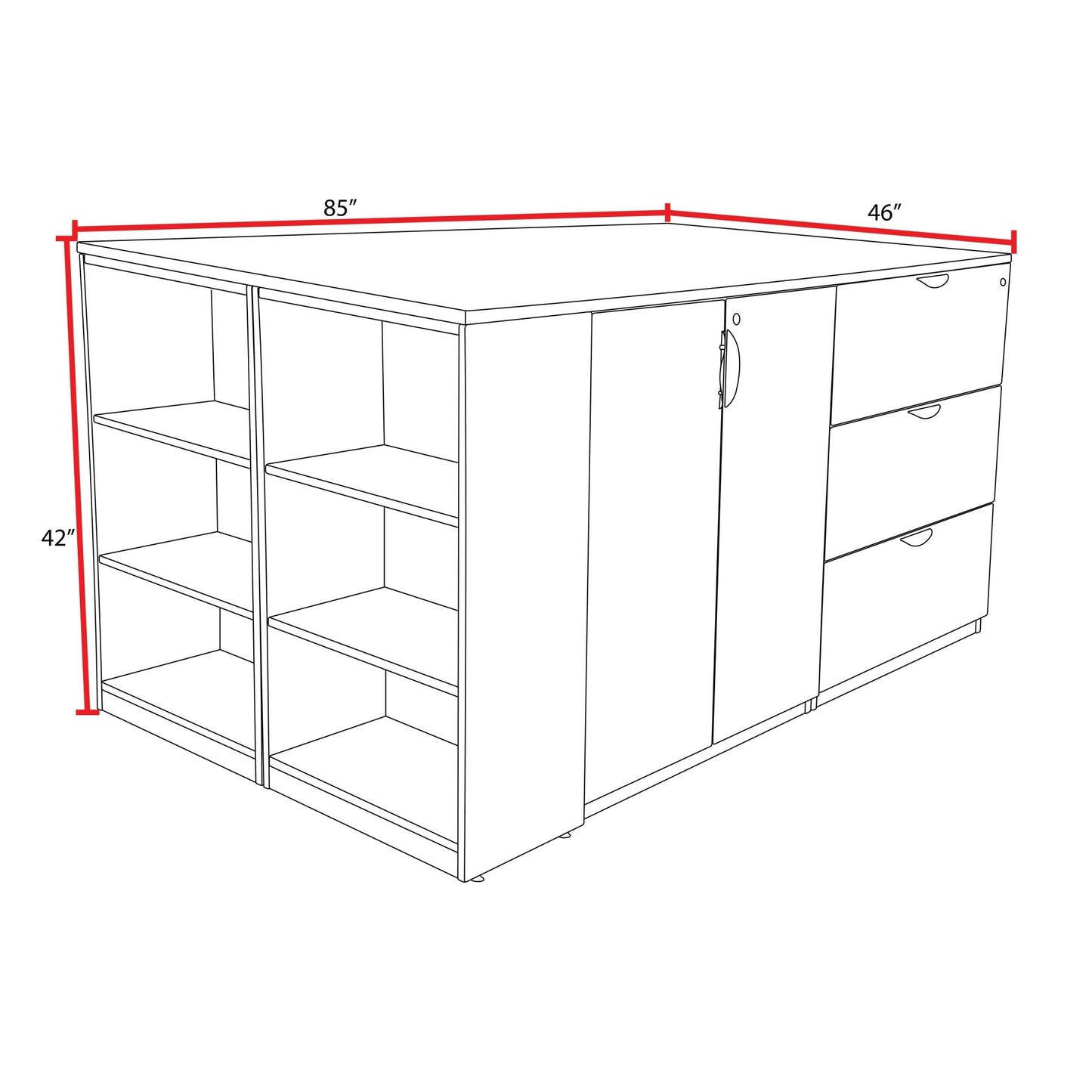 Regency Legacy Executive Stand - Up 2 Storage Cabinet 2 Lateral File Quad with Bookcase End 85"W x 46"D x 42"H (REG - LS2SC2LF8546) - SchoolOutlet