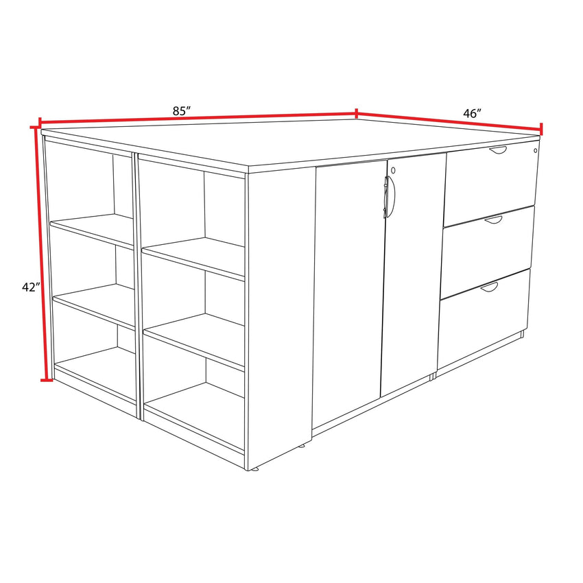 Regency Legacy Executive Stand - Up 2 Storage Cabinet 2 Lateral File Quad with Bookcase End 85"W x 46"D x 42"H (REG - LS2SC2LF8546) - SchoolOutlet