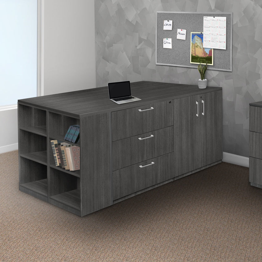 Regency Legacy Executive Stand - Up 2 Storage Cabinet 2 Lateral File Quad with Bookcase End 85"W x 46"D x 42"H (REG - LS2SC2LF8546) - SchoolOutlet
