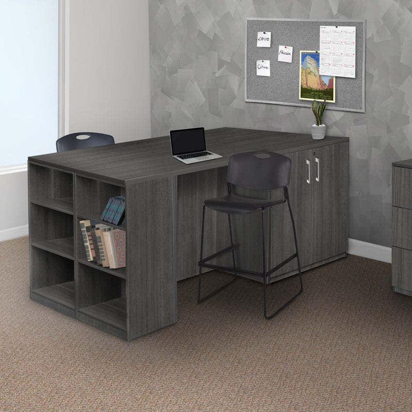 Regency Legacy Executive Stand - Up 2 Storage Cabinet 2 Desk Quad with Bookcase End 85"W x 46"D x 42"H (REG - LS2SC2SD8546) - SchoolOutlet