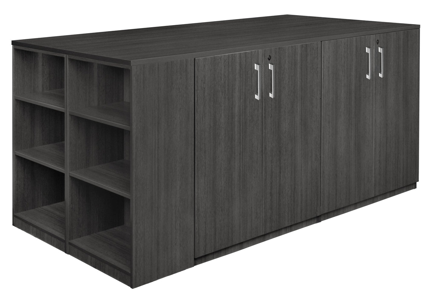 Regency Legacy Executive Stand - Up 2 Storage Cabinet 2 Desk Quad with Bookcase End 85"W x 46"D x 42"H (REG - LS2SC2SD8546) - SchoolOutlet