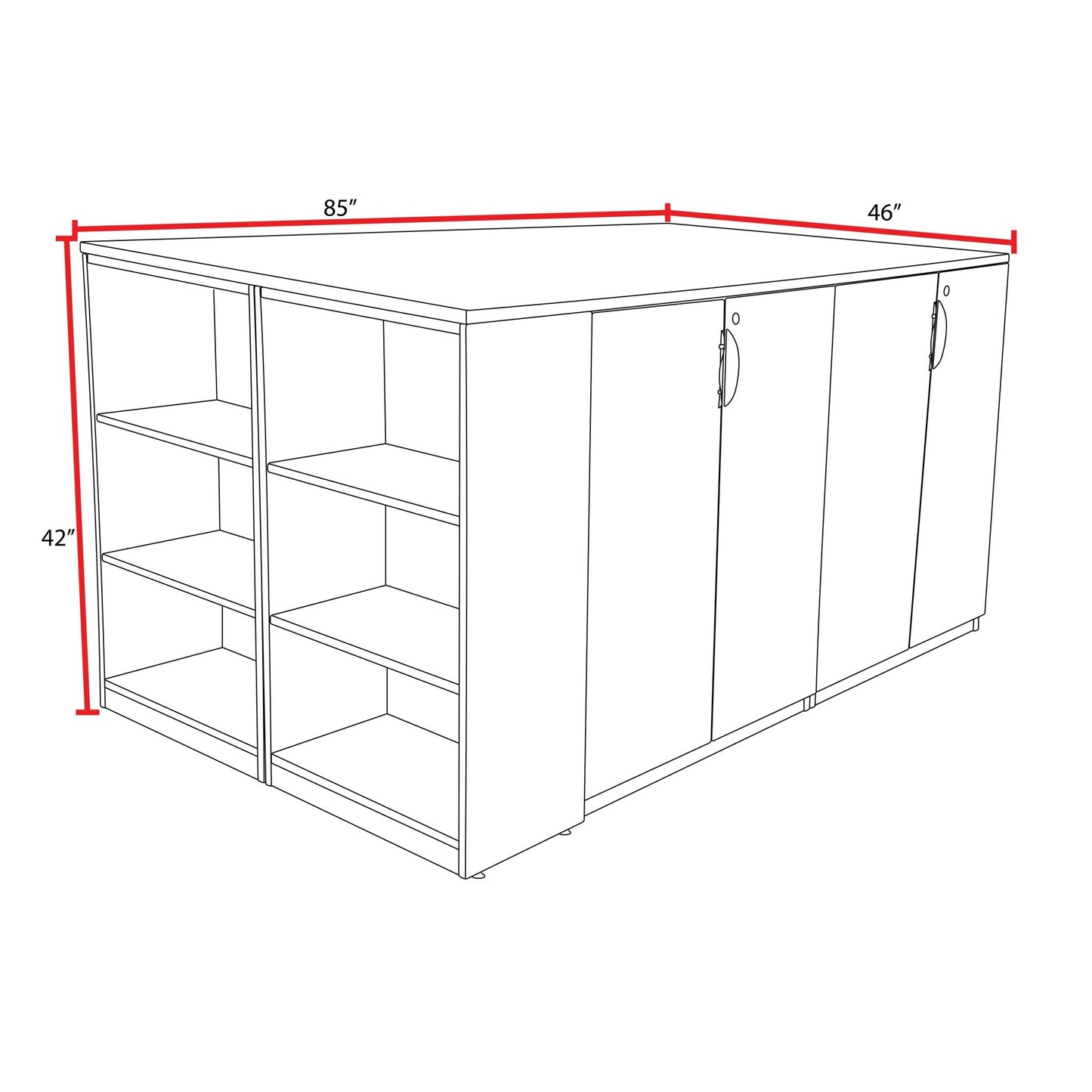 Regency Legacy Executive Stand Up 2 Storage Cabinet Lateral File Desk Quad with Bookcase End 85"W x 46"D x 42"H (REG - LS2SCLFSD8546) - SchoolOutlet