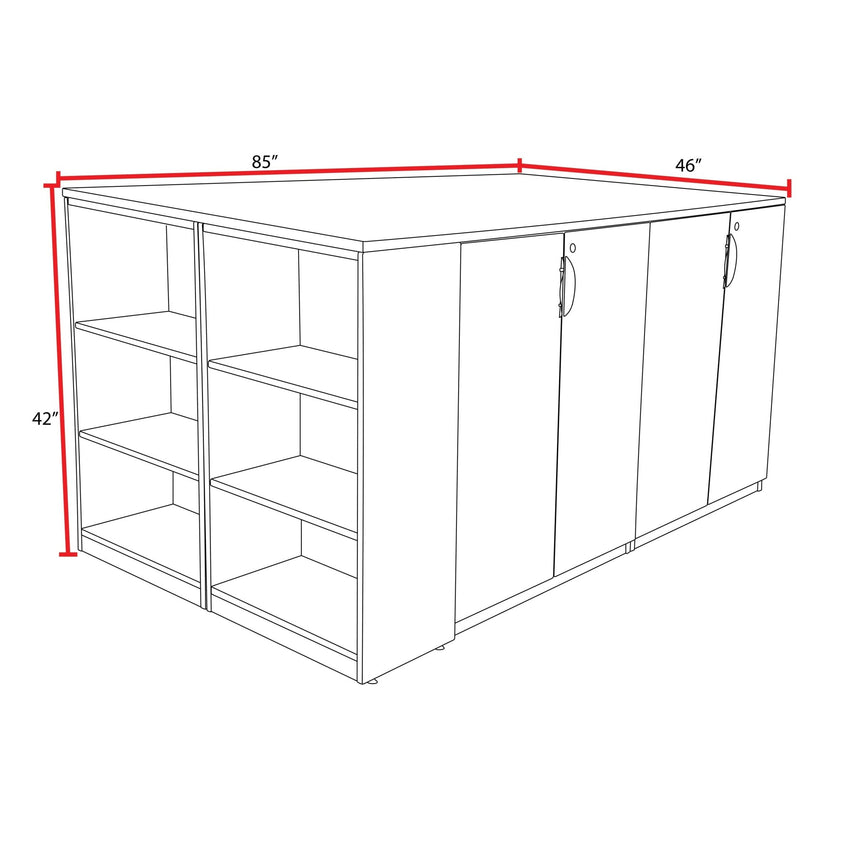 Regency Legacy Executive Stand Up 2 Storage Cabinet Lateral File Desk Quad with Bookcase End 85"W x 46"D x 42"H (REG - LS2SCLFSD8546) - SchoolOutlet