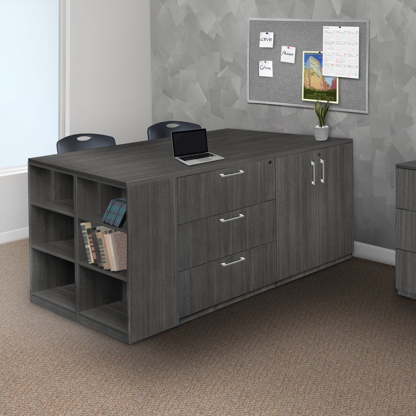 Regency Legacy Executive Stand Up 2 Desk Storage Cabinet Lateral File Quad with Bookcase End 85"W x 46"D x 42"H (REG - LS2SDSCLF8546) - SchoolOutlet
