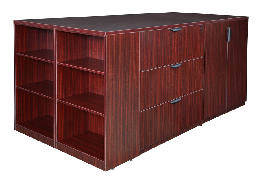 Regency Legacy Executive Stand Up Lateral File 3 Storage Cabinet Quad with Bookcase End 85"W x 46"D x 42"H (REG - LSLF3SC8546) - SchoolOutlet