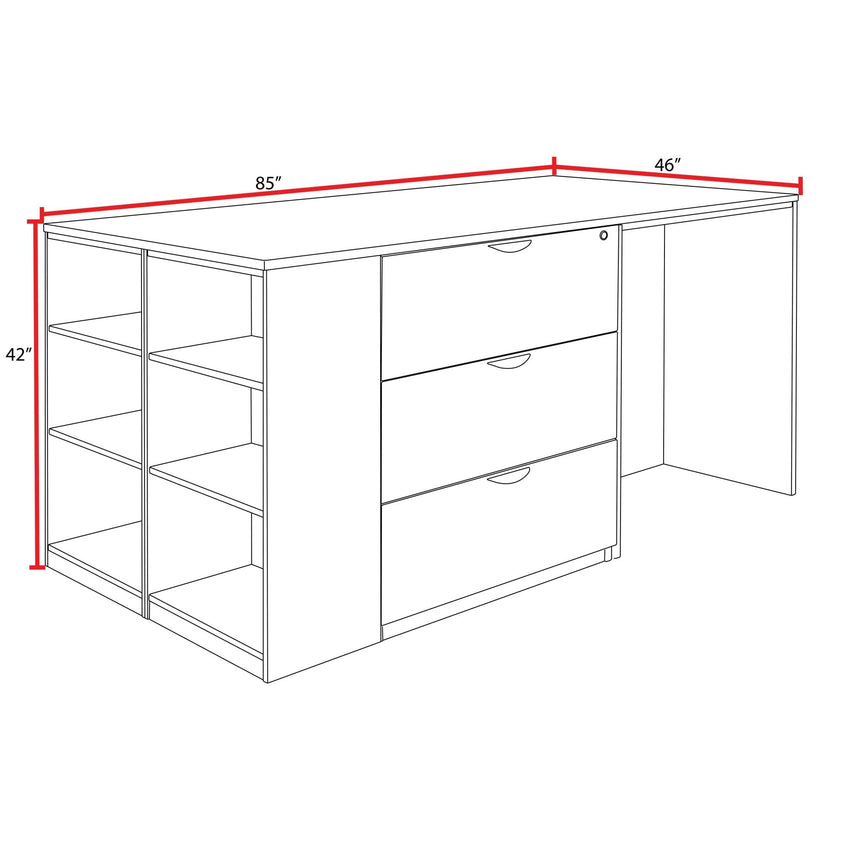 Regency Legacy Executive Stand Up Lateral File 3 Desk Quad with Bookcase End 85"W x 46"D x 42"H (REG - LSLF3SD8546) - SchoolOutlet