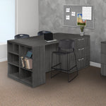 Regency Legacy Executive Stand Up Lateral File 3 Desk Quad with Bookcase End 85
