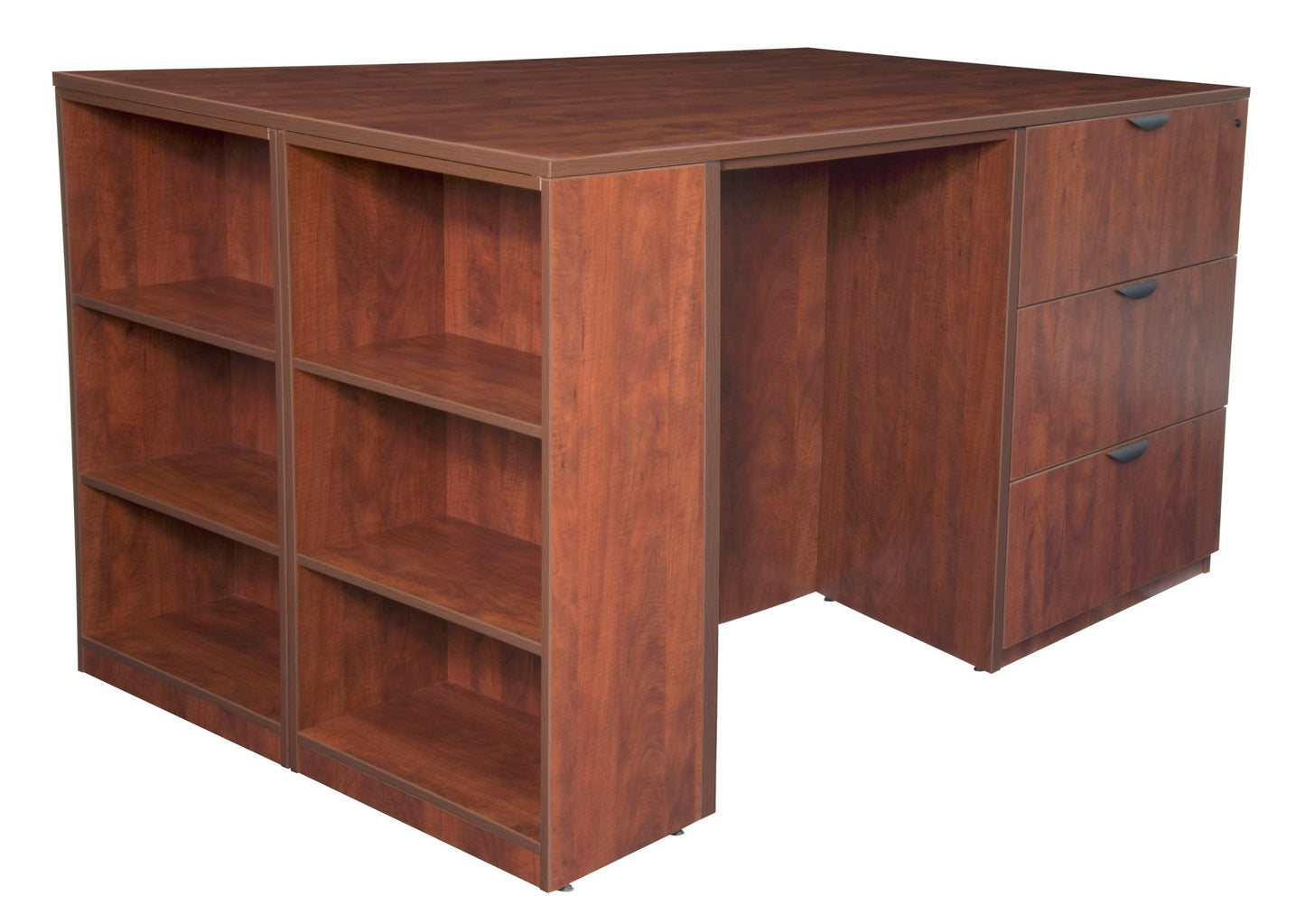 Regency Legacy Executive Stand Up Lateral File 3 Desk Quad with Bookcase End 85"W x 46"D x 42"H (REG - LSLF3SD8546) - SchoolOutlet