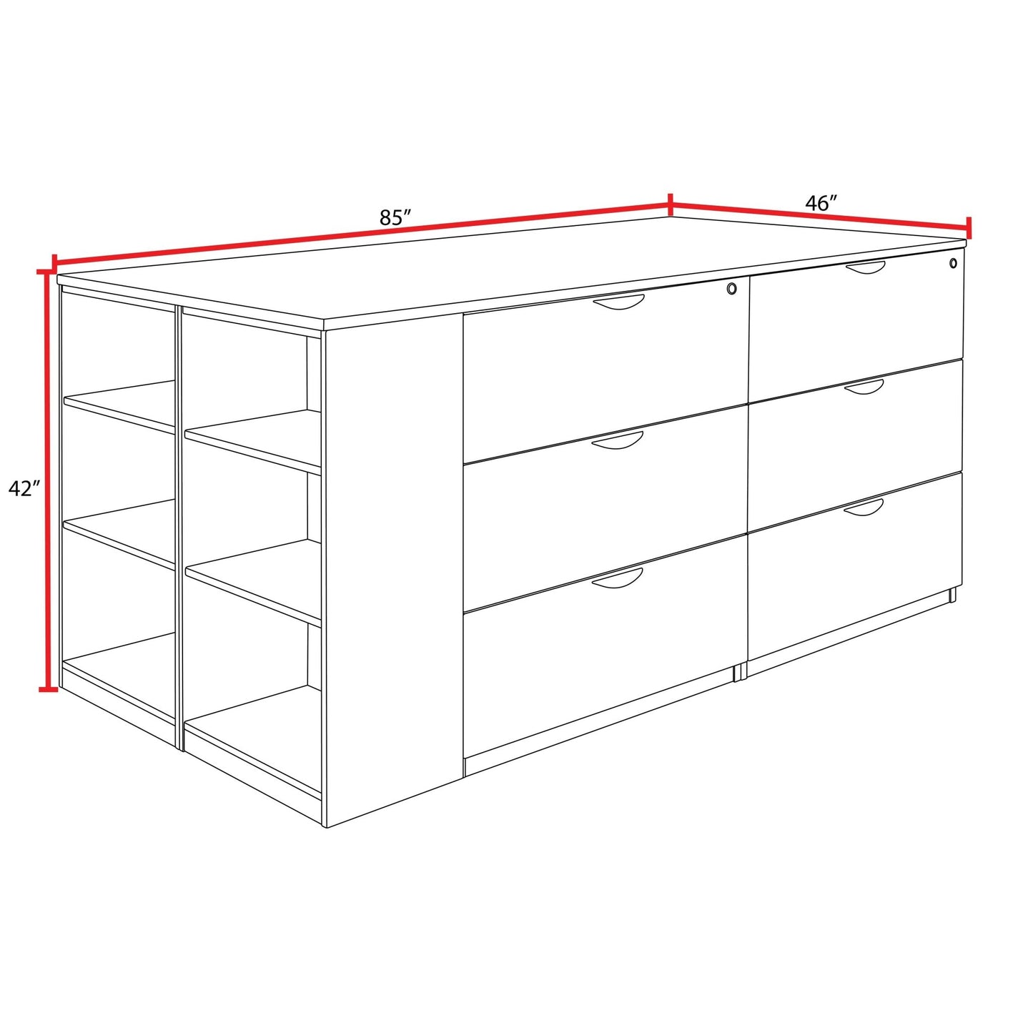 Regency Legacy Executive Stand Up Lateral File Quad with Bookcase End 85"W x 46"D x 42"H (REG - LSLFQUAD8546) - SchoolOutlet