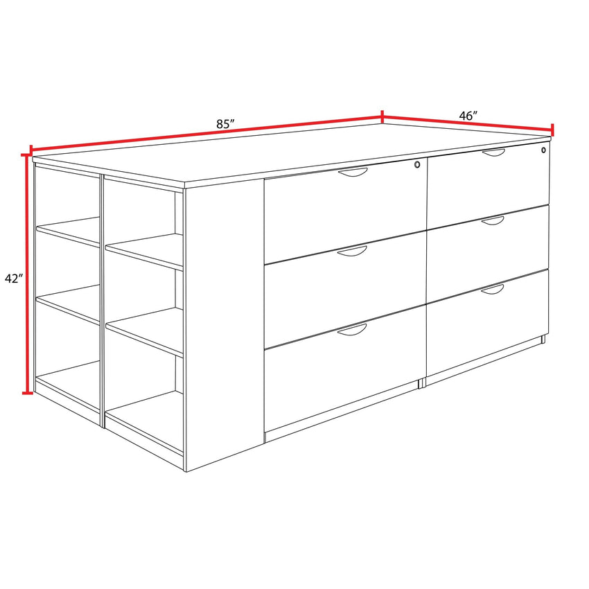 Regency Legacy Executive Stand Up Lateral File Quad with Bookcase End 85"W x 46"D x 42"H (REG - LSLFQUAD8546) - SchoolOutlet