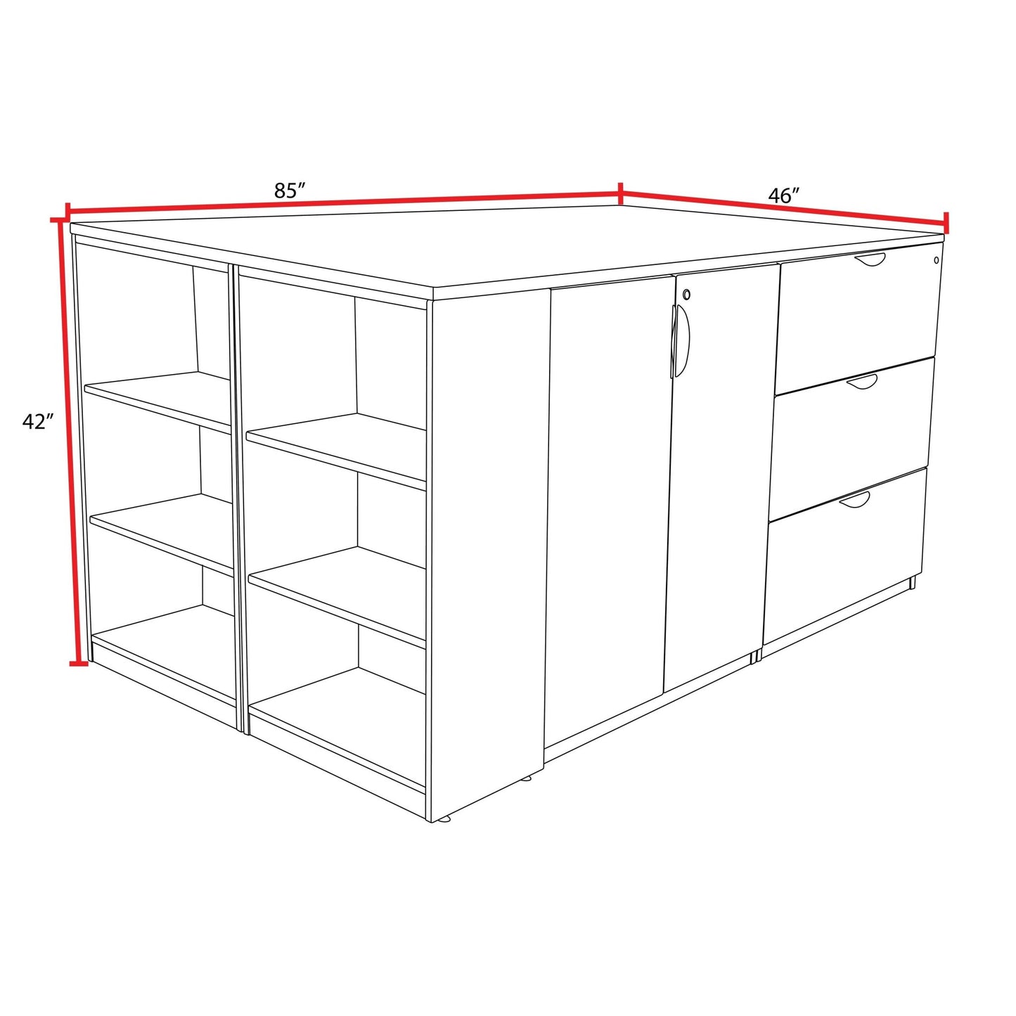 Regency Legacy Executive Stand Up Storage Cabinet 3 Lateral File Quad with Bookcase End 85"W x 46"D x 42"H (REG - LSSC3LF8546) - SchoolOutlet