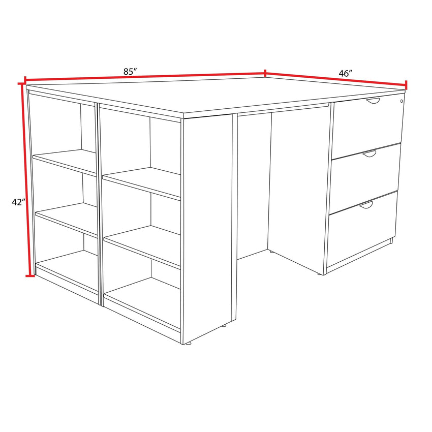 Regency Legacy Executive Stand Up Desk 3 Lateral File Quad with Bookcase End 85"W x 46"D x 42"H (REG - LSSD3LF8546) - SchoolOutlet