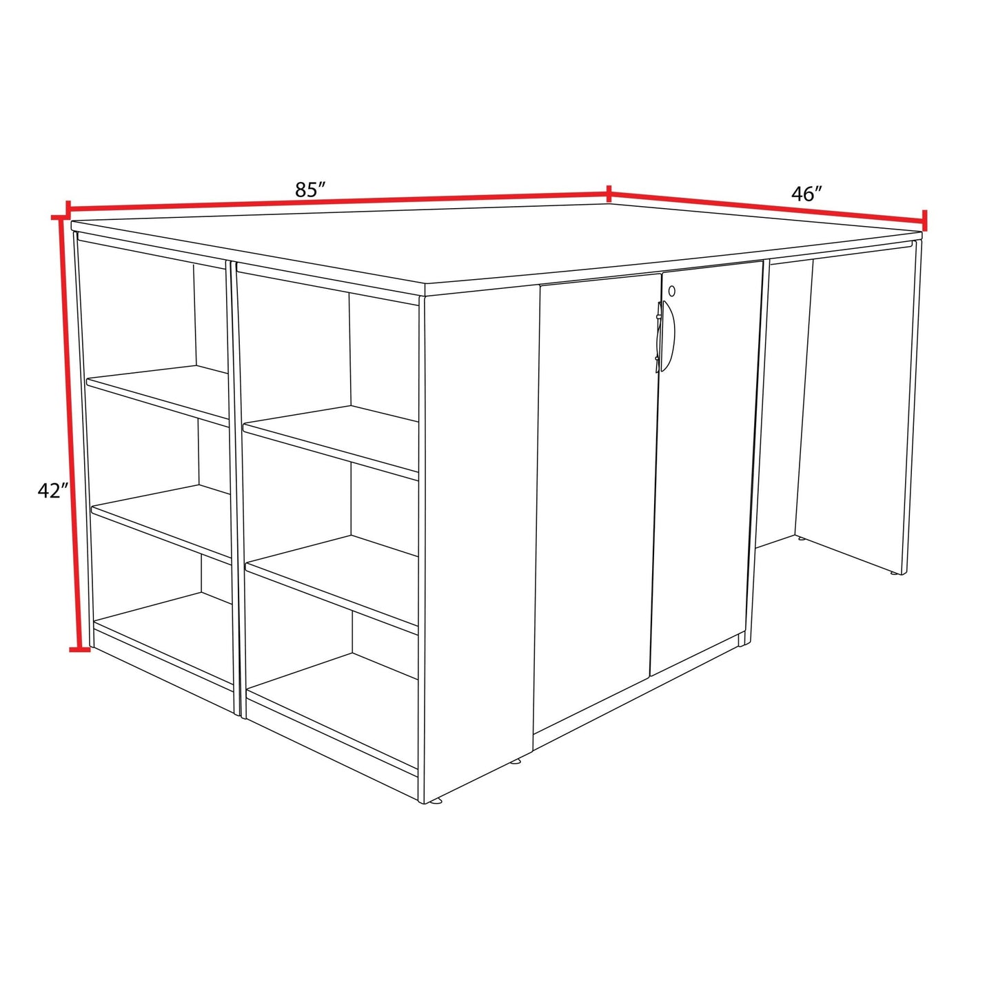 Regency Legacy Executive Stand Up Desk 3 Storage Cabinet Quad with Bookcase End 85"W x 46"D x 42"H (REG - LSSD3SC8546) - SchoolOutlet