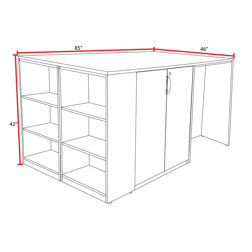 Regency Legacy Executive Stand Up Desk 3 Storage Cabinet Quad with Bookcase End 85"W x 46"D x 42"H (REG - LSSD3SC8546) - SchoolOutlet