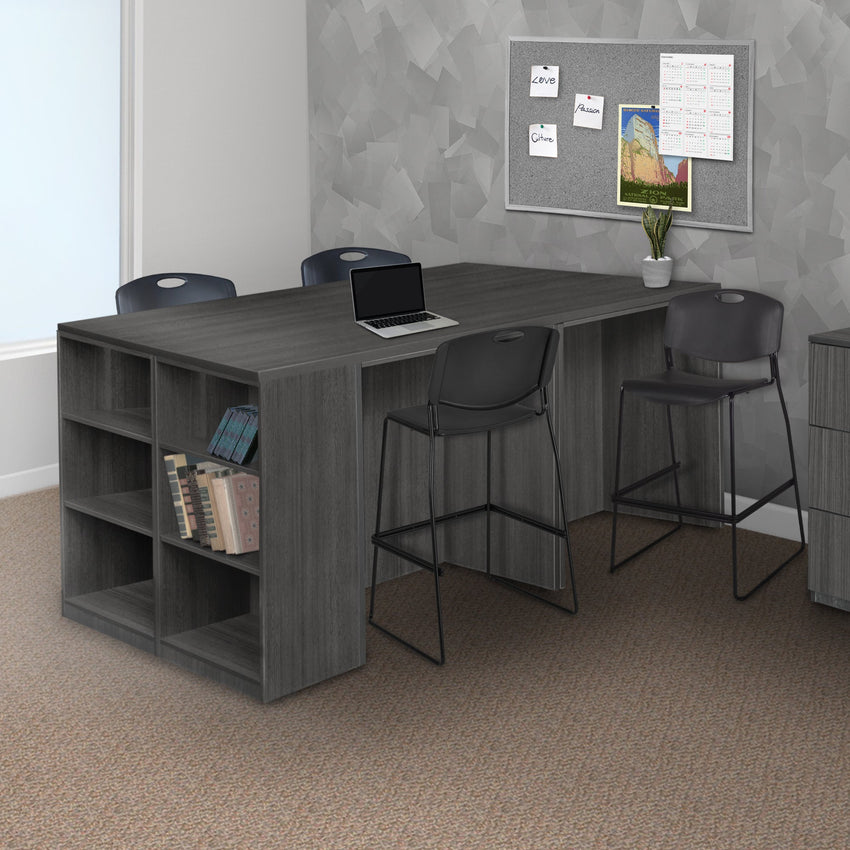 Regency Legacy Executive Stand Up Desk Quad with Bookcase End 85"W x 46"D x 42"H (REG - LSSDQUAD8546) - SchoolOutlet