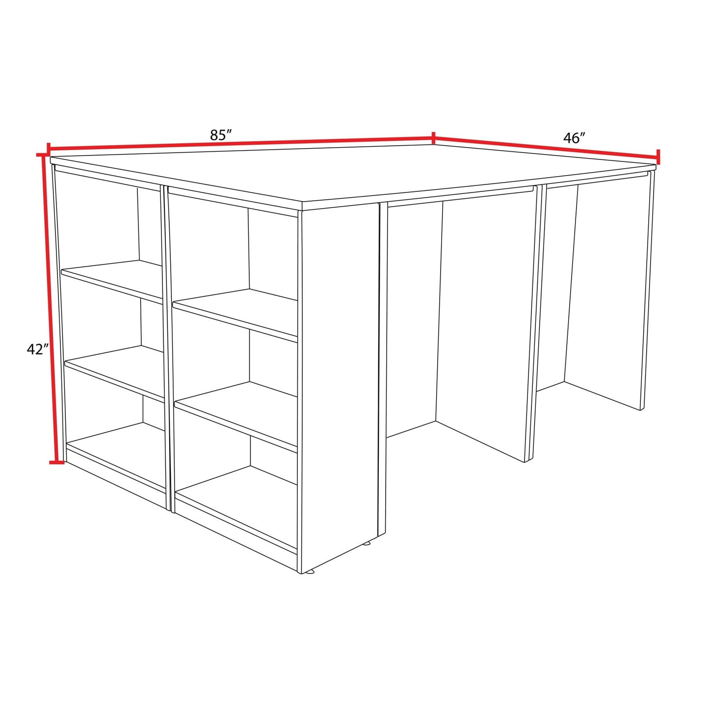 Regency Legacy Executive Stand Up Desk Quad with Bookcase End 85"W x 46"D x 42"H (REG - LSSDQUAD8546) - SchoolOutlet