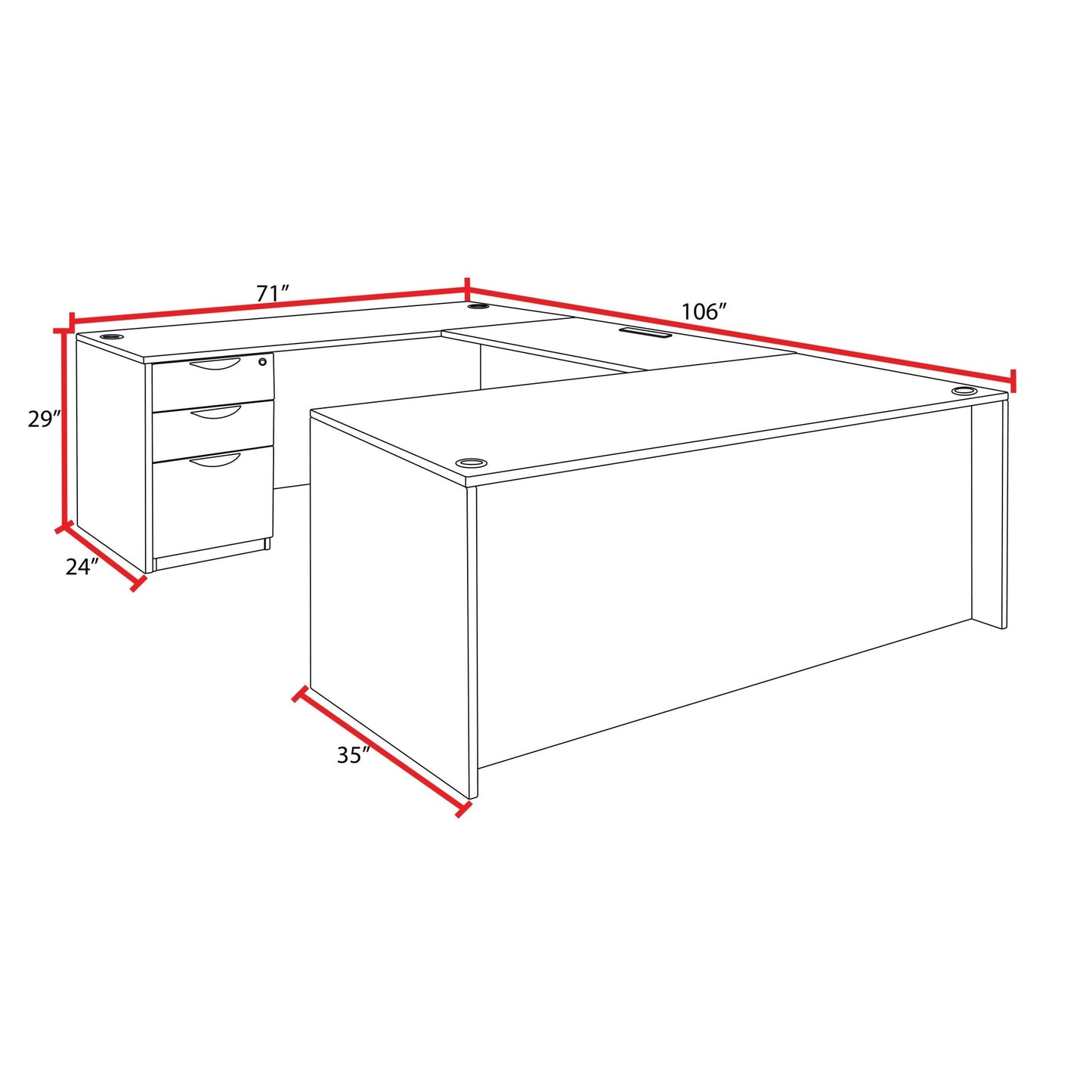Regency Legacy Executive 71" x 35" U - Desk with Double Full Pedestal Drawer Unit 71"W x 106"D x 29"H (REG - LUDF7135) - SchoolOutlet