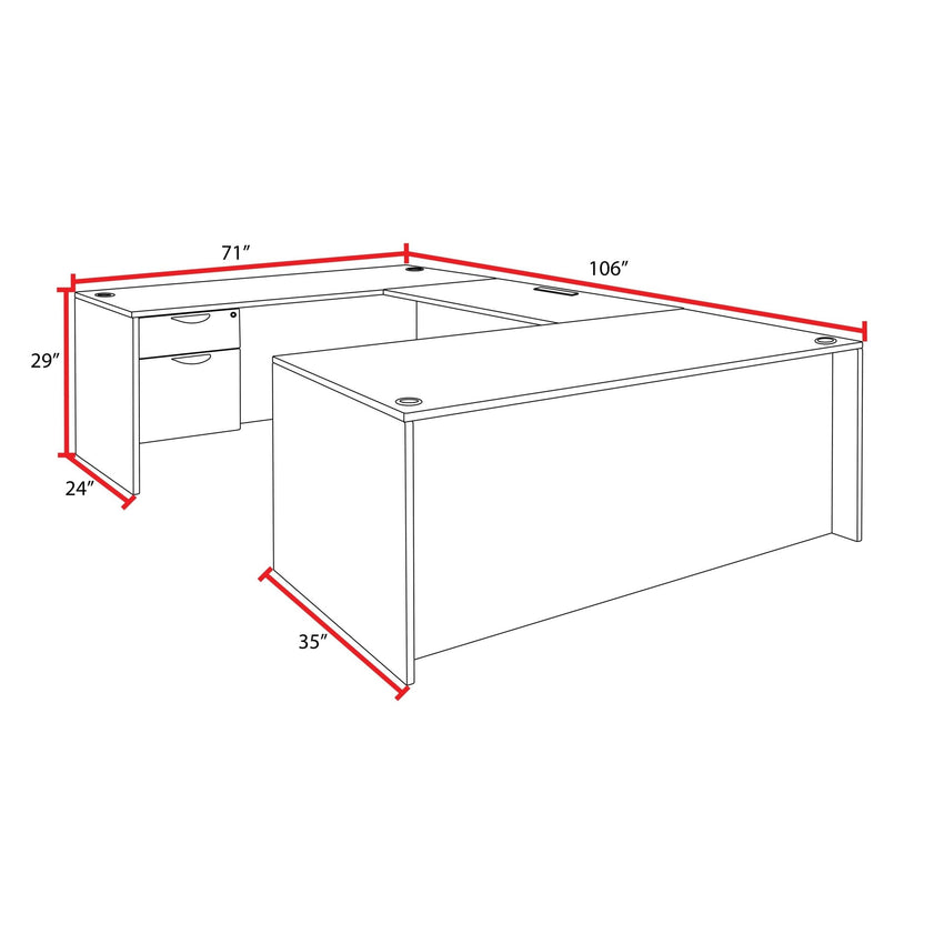 Regency Legacy Executive 71" x 35" U - Desk with Single Pedestal Drawer Unit 71"W x 106"D x 29"H (REG - LUDSP7135) - SchoolOutlet