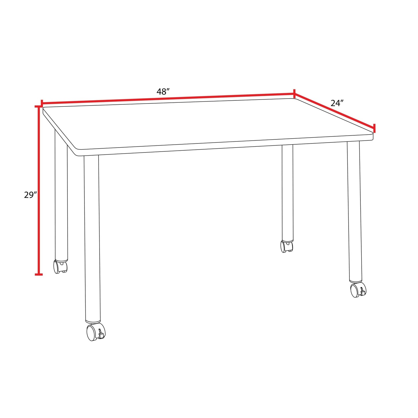 Regency Kee Mobile Desk Black Legs Agile 48"W x 24"D x 29"H (REG - MDCL4824) - SchoolOutlet