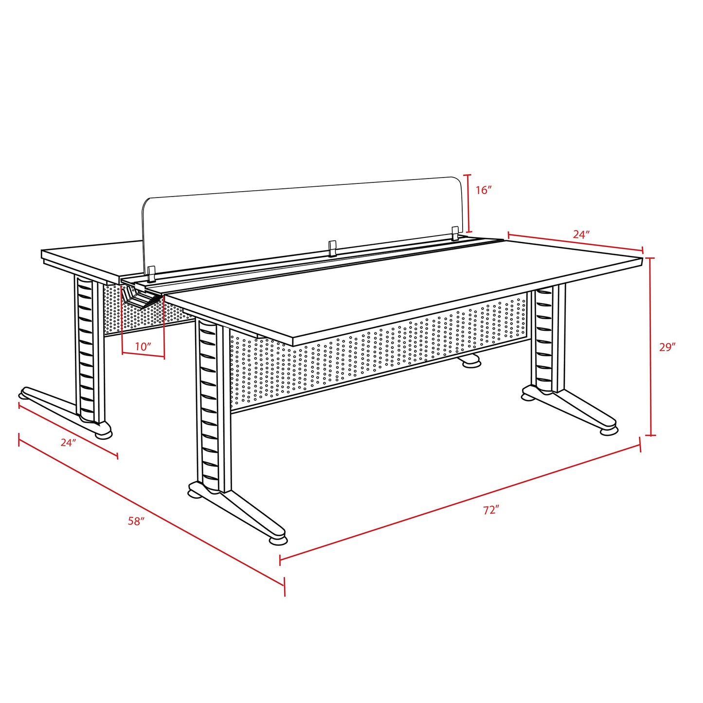 Regency Fusion 2 Person Bench Workstation Desk Privacy 72"W x 58"D x 29"H (REG - MFBPD7258) - SchoolOutlet