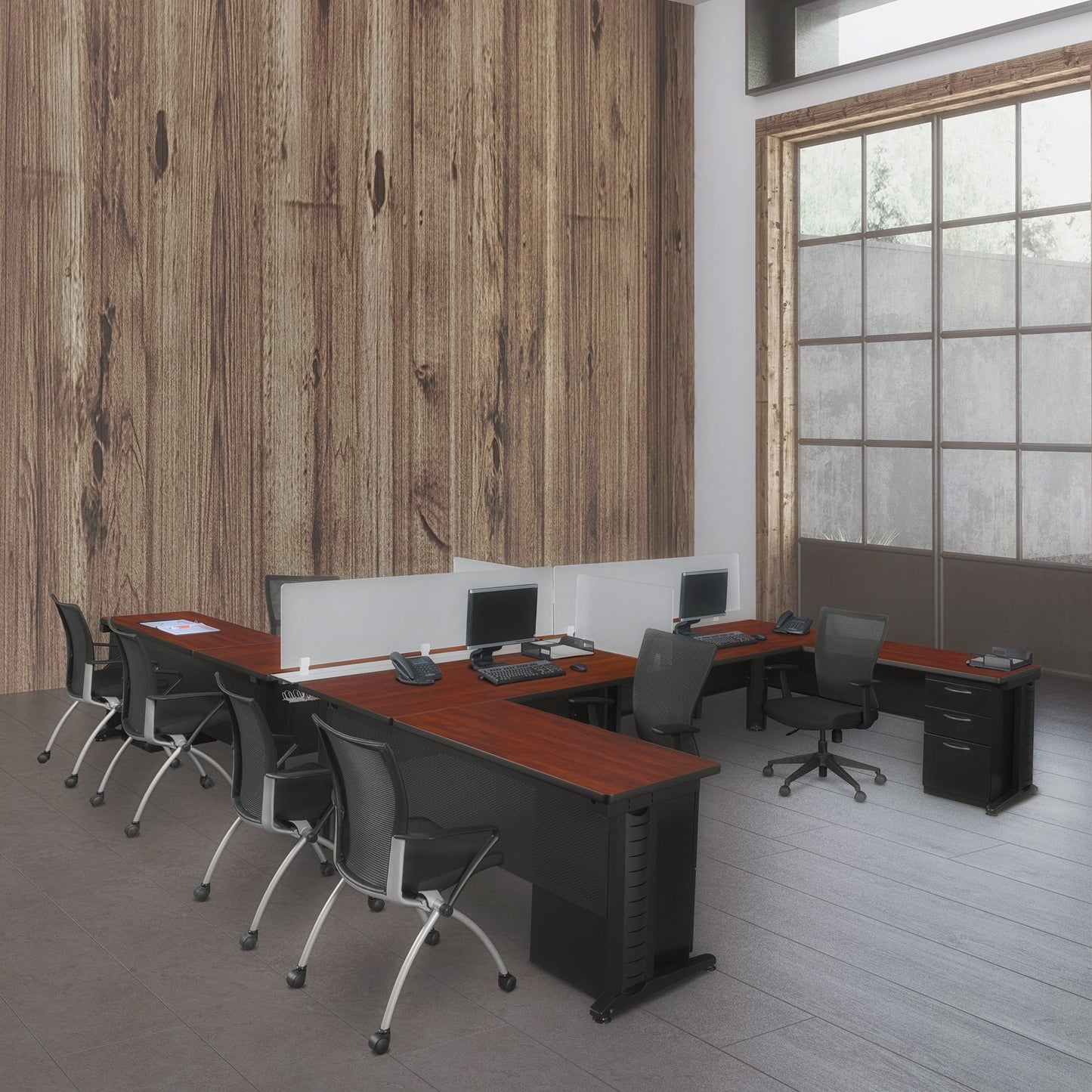 Regency Fusion 4 Person Double Bench Workstation Desk Privacy 96"W x 58"D x 29"H (REG - MFBPD9658) - SchoolOutlet