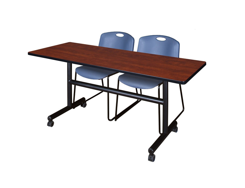 Regency Kobe Flip - Top Training Table & 2 Zeng Stack Chairs 60"W x 30"D x 29"H (REG - MKFT6030 - ZEG) - SchoolOutlet