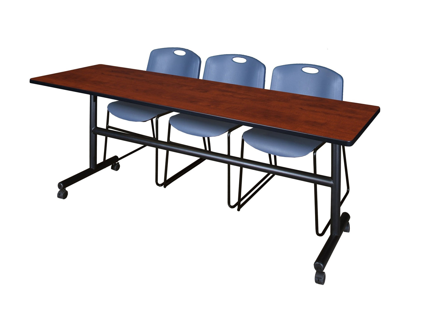 Regency Kobe Flip - Top Training Table & 3 Zeng Stack Chairs 84"W x 24"D x 29"H (REG - MKFT8424 - ZNG) - SchoolOutlet