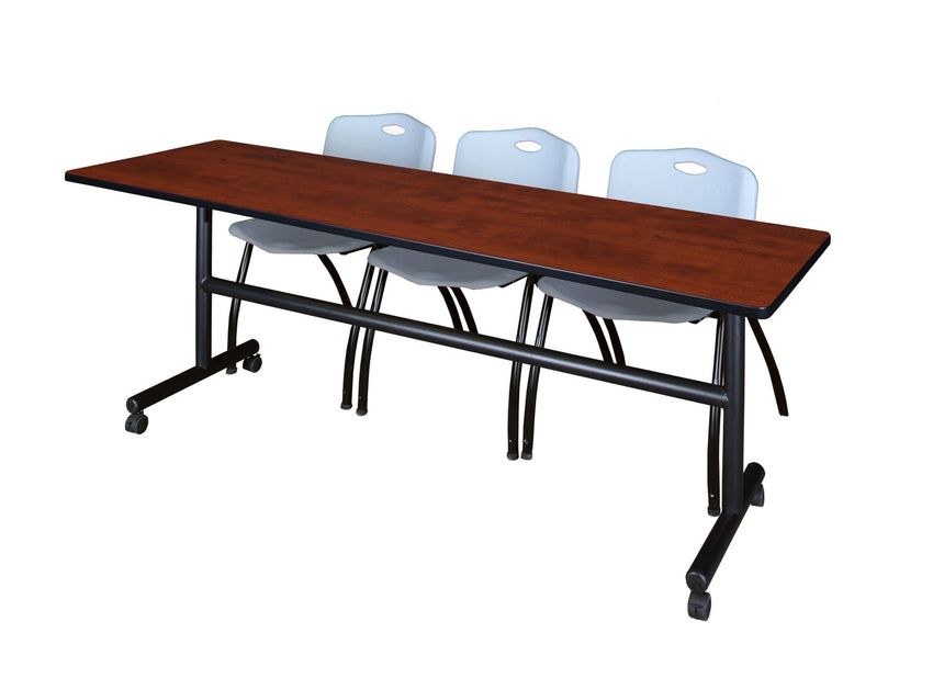 Regency Kobe Flip - Top Training Table & 3 M Stack Chairs 84"W x 24"D x 29"H (REG - MKFT8424 - 3M) - SchoolOutlet