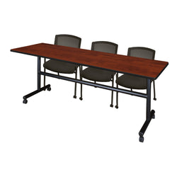 Regency Kobe Flip-Top Training Table & 3 Knight Mesh Chairs 84"W x 24"D x 29"H (REG-MKFT8424-KNM)