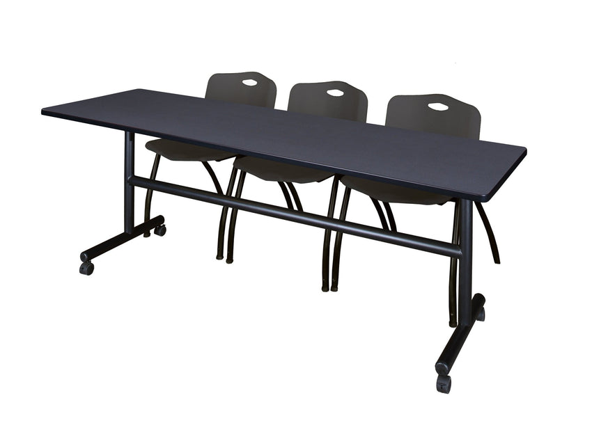 Regency Kobe Flip - Top Training Table & 3 M Stack Chairs 84"W x 24"D x 29"H (REG - MKFT8424 - 3M) - SchoolOutlet