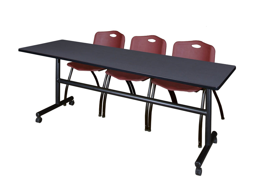 Regency Kobe Flip - Top Training Table & 3 M Stack Chairs 84"W x 24"D x 29"H (REG - MKFT8424 - 3M) - SchoolOutlet