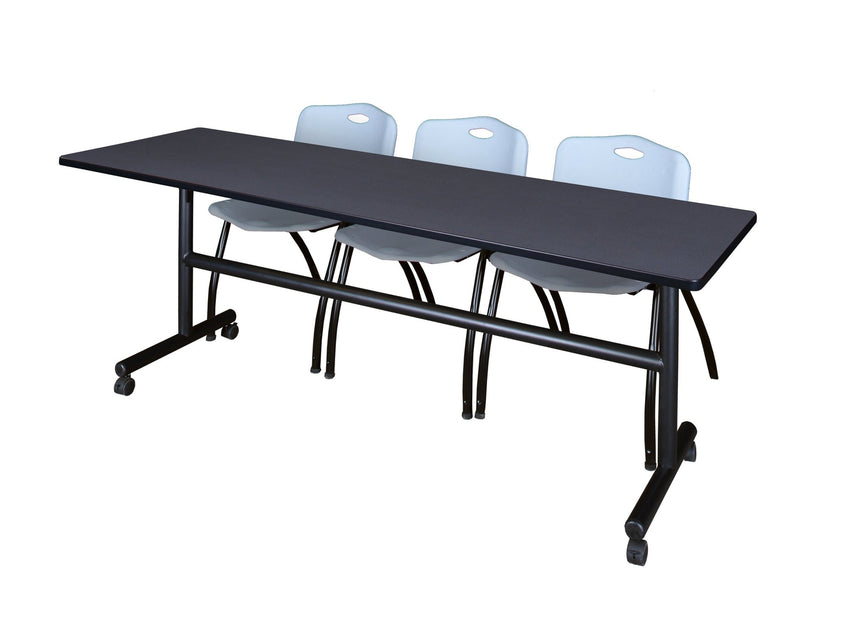 Regency Kobe Flip - Top Training Table & 3 M Stack Chairs 84"W x 24"D x 29"H (REG - MKFT8424 - 3M) - SchoolOutlet